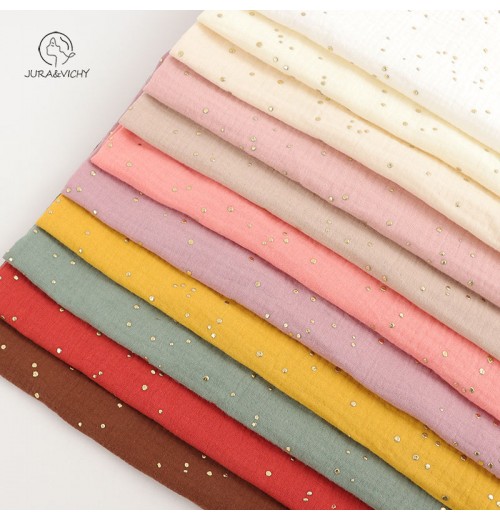 high quality gold dots muslin glitter fabric 100% cotton 2 layers on customized colors accept order with mix colors