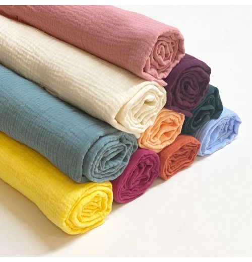 Custom Wholesale Stock Two Layer Organic Baby Swaddle Blanket Crinkle Crepe Plain Dyed Muslin 100 cotton Double Gauze fabric