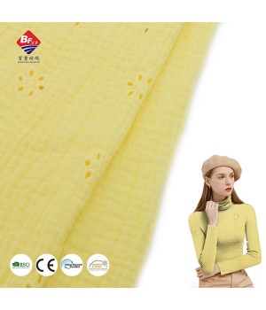 Custom 100% cotton solid color light weight comfortable hole jacquard cotton fabric for garment