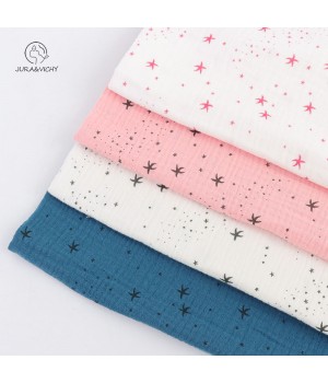 factory wholesale custom designs star print 100% Cotton Double Gauze muslin crinkle print fabric for garments and swaddles